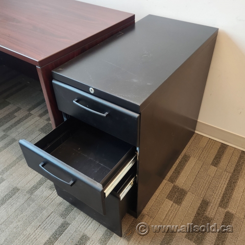 Teknion Black 3 Drawer Under Desk Pedestal File Locking